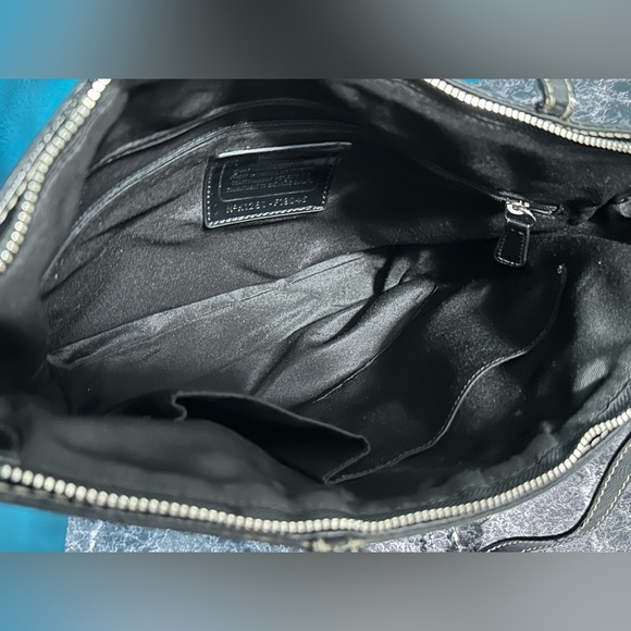 Coach Signature Stripe Zippered Tote Bag Purse Black Gray Shopper F19046 - Picture 6 of 10